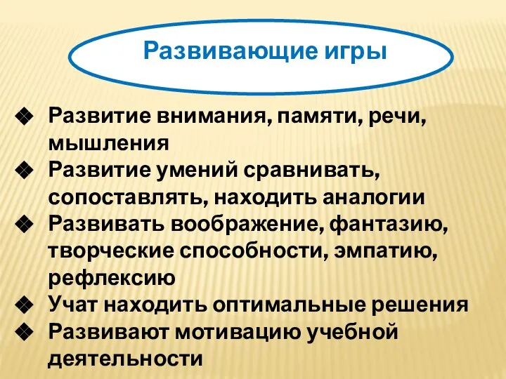 Развивающие игры Развитие внимания, памяти, речи, мышления Развитие умений сравнивать, сопоставлять, находить