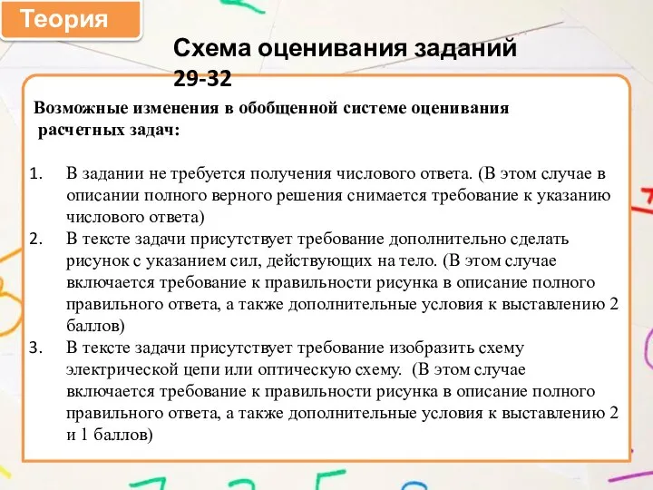 Теория Возможные изменения в обобщенной системе оценивания расчетных задач: В задании не