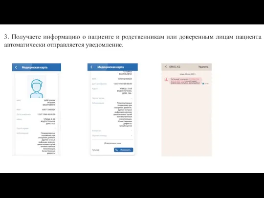 3. Получаете информацию о пациенте и родственникам или доверенным лицам пациента автоматически отправляется уведомление.