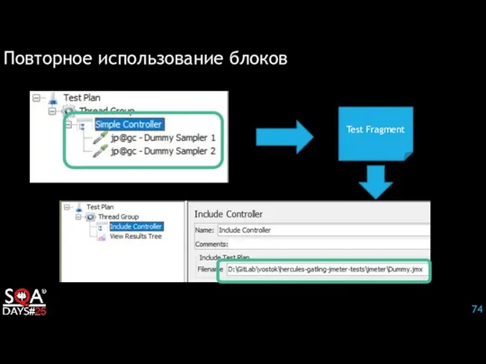 Повторное использование блоков Test Fragment