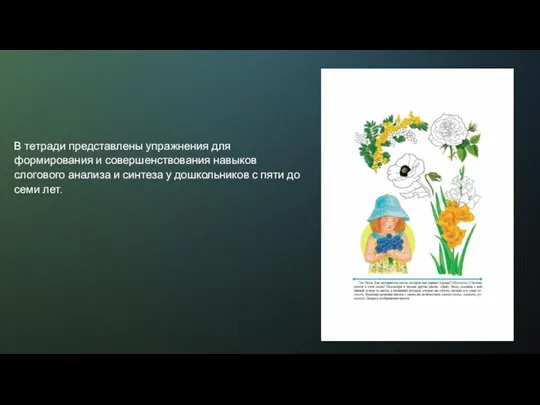 В тетради представлены упражнения для формирования и совершенствования навыков слогового анализа и