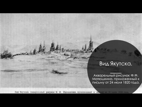 Вид Якутска. Акварельный рисунок Ф.Ф. Матюшкина, приложенный к письму от 24 июля 1820 года.