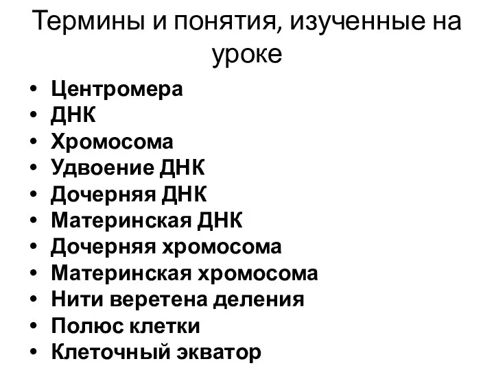 Центромера ДНК Хромосома Удвоение ДНК Дочерняя ДНК Материнская ДНК Дочерняя хромосома Материнская