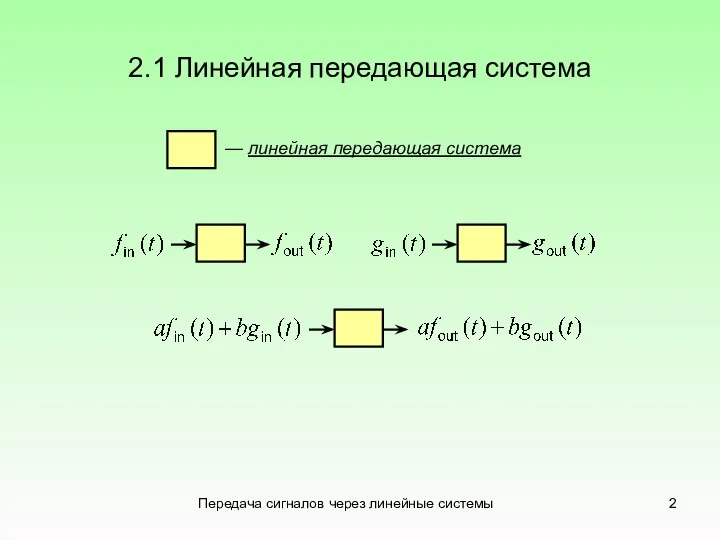 Передача сигналов через линейные системы 2.1 Линейная передающая система — линейная передающая система