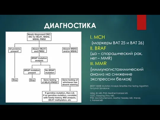 ДИАГНОСТИКА I. МСН (маркеры ВАТ 25 и ВАТ 26) II. BRAF (да