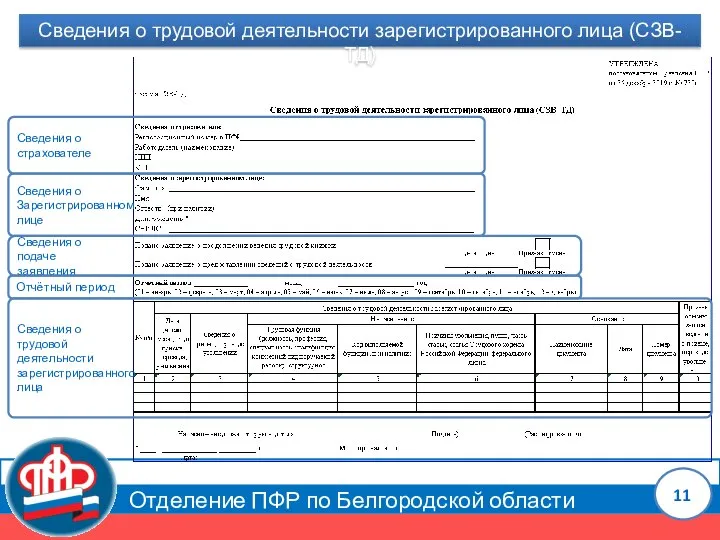 Отделение ПФР по Белгородской области Сведения о трудовой деятельности зарегистрированного лица (СЗВ-ТД)
