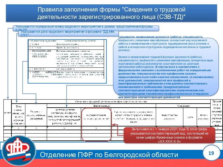 Отделение ПФР по Белгородской области Правила заполнения формы "Сведения о трудовой деятельности