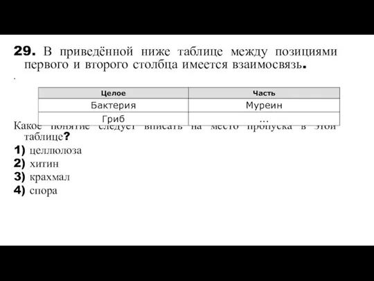 29. В приведённой ниже таблице между позициями первого и второго столбца имеется