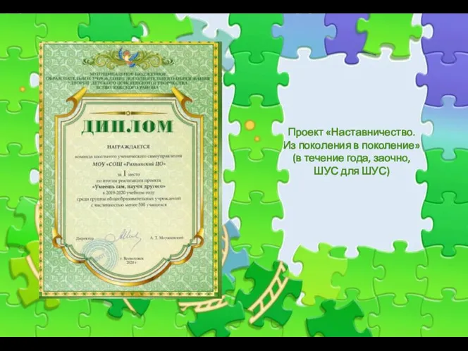 Проект «Наставничество. Из поколения в поколение» (в течение года, заочно, ШУС для ШУС)