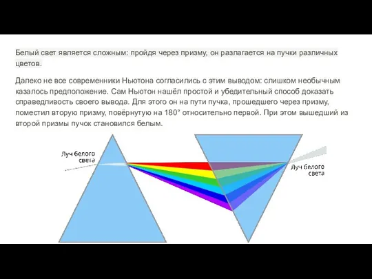 Белый свет является сложным: пройдя через призму, он разлагается на пучки различных