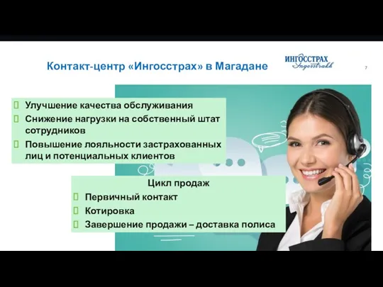 Улучшение качества обслуживания. Снижение нагрузки на собственный штат сотрудников. Повышение лояльности застрахованных