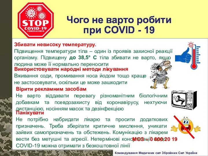 Чого не варто робити при COVID - 19 Панікувати Не потрібно набридати