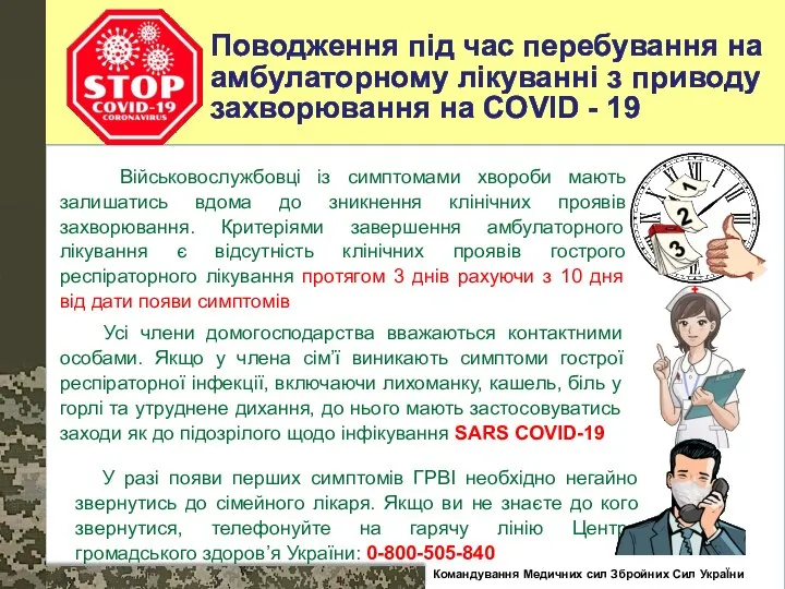 Поводження під час перебування на амбулаторному лікуванні з приводу захворювання на COVID