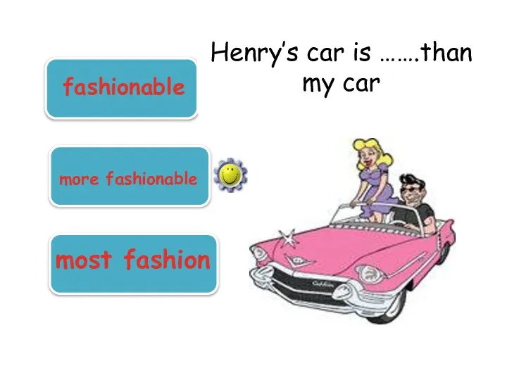 Henry’s car is …….than my car more fashionable most fashion fashionable