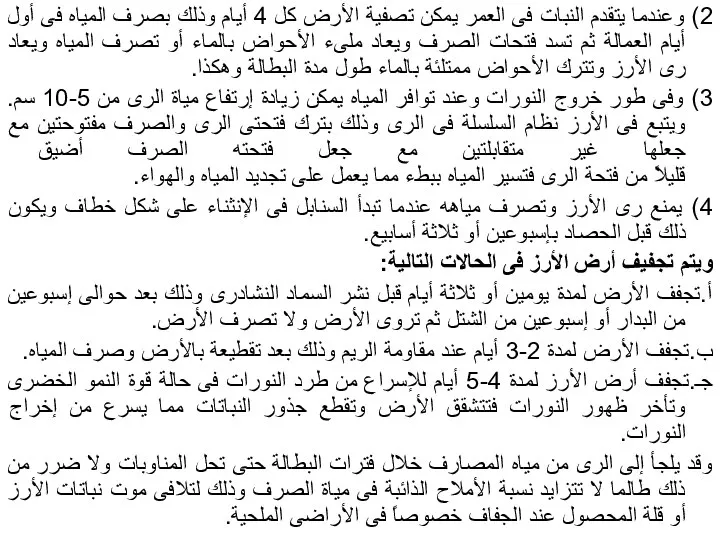 2) وعندما يتقدم النبات فى العمر يمكن تصفية الأرض كل 4 أيام