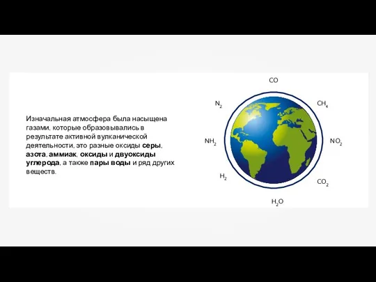 Изначальная атмосфера была насыщена газами, которые образовывались в результате активной вулканической деятельности,