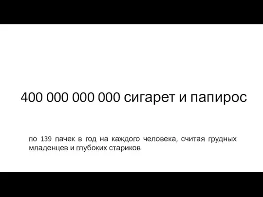 400 000 000 000 сигарет и папирос по 139 пачек в год