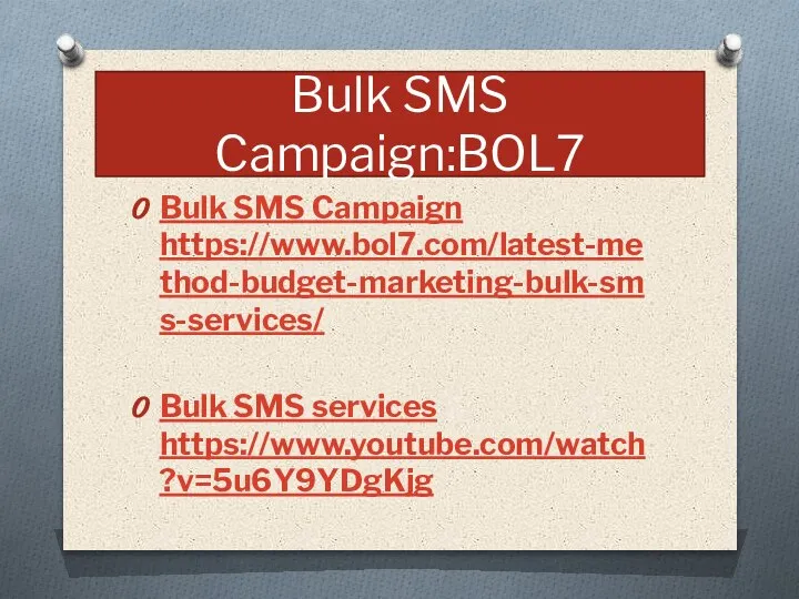 Bulk SMS Campaign:BOL7 Bulk SMS Campaign https://www.bol7.com/latest-method-budget-marketing-bulk-sms-services/ Bulk SMS services https://www.youtube.com/watch?v=5u6Y9YDgKjg