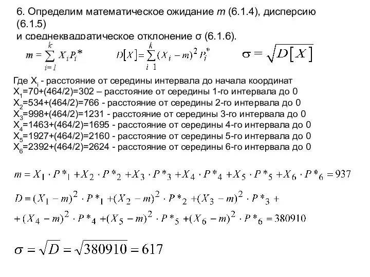 6. Определим математическое ожидание m (6.1.4), дисперсию (6.1.5) и среднеквадратическое отклонение σ