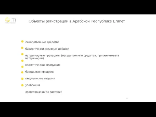 Объекты регистрации в Арабской Республике Египет лекарственные средства биологически активные добавки ветеринарные