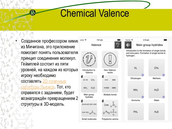 Chemical Valence Созданное профессором химии из Мичигана, это приложение помогает понять пользователям