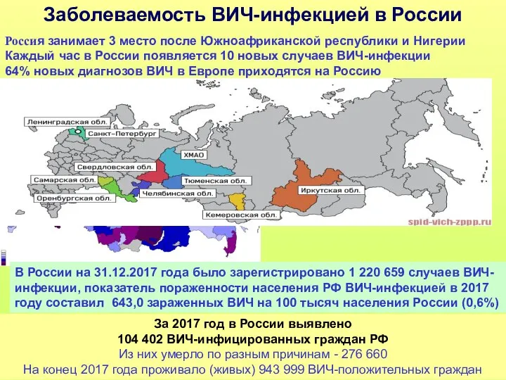 За 2017 год в России выявлено 104 402 ВИЧ-инфицированных граждан РФ Из