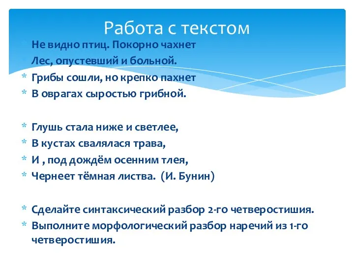 Не видно птиц. Покорно чахнет Лес, опустевший и больной. Грибы сошли, но