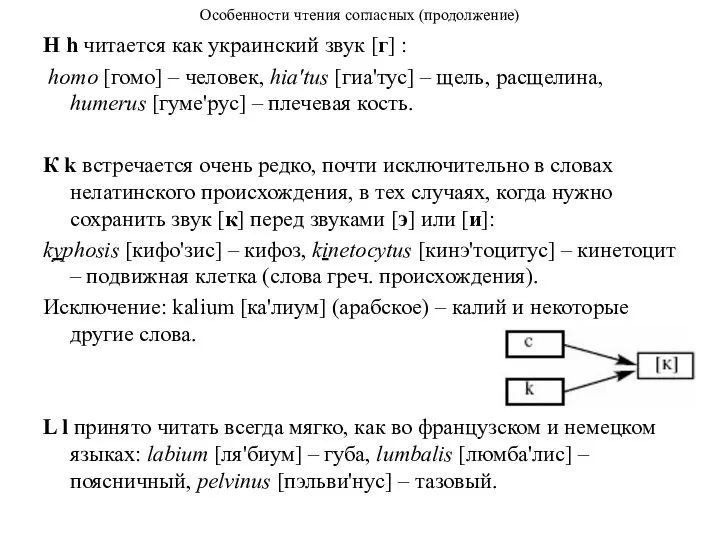 Особенности чтения согласных (продолжение) Н h читается как украинский звук [г] :