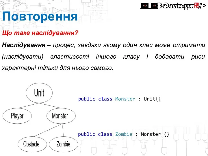 Повторення Що таке наслідування? Наслідування – процес, завдяки якому один клас може