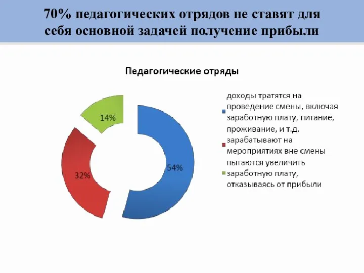 70% педагогических отрядов не ставят для себя основной задачей получение прибыли