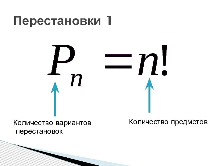 Перестановки 1 Количество вариантов перестановок Количество предметов