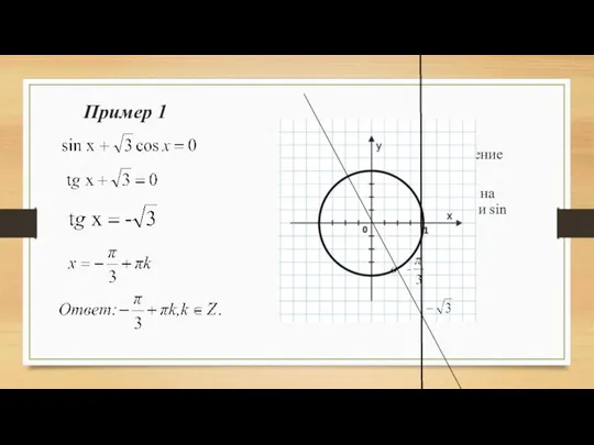 Пример 1 — однородное тригонометрическое уравнение первой степени Разделим обе части почленно