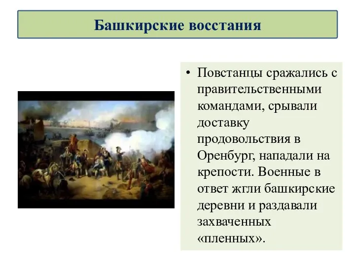 Повстанцы сражались с правительственными командами, срывали доставку продовольствия в Оренбург, нападали на