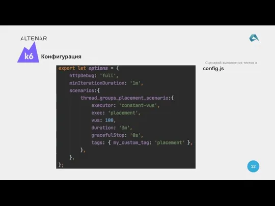 Сценарий выполнения тестов в config.js Конфигурация