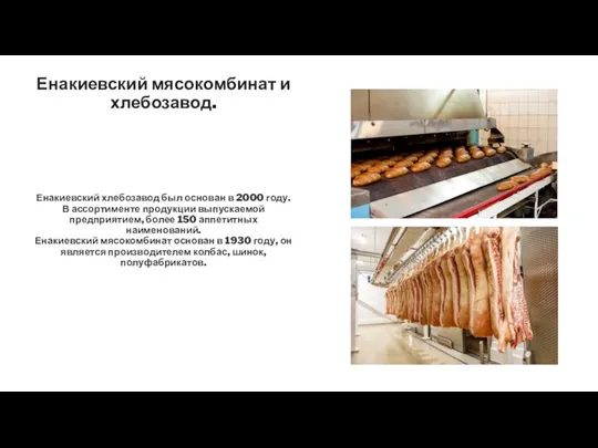 Енакиевский мясокомбинат и хлебозавод. Енакиевский хлебозавод был основан в 2000 году. В