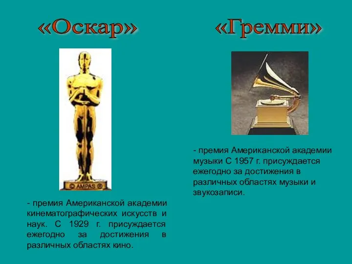 «Оскар» - премия Американской академии кинематографических искусств и наук. С 1929 г.