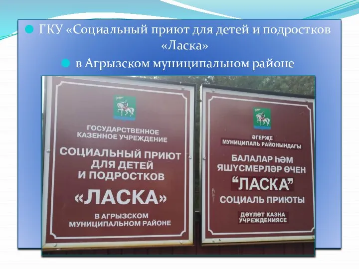 ГКУ «Социальный приют для детей и подростков «Ласка» в Агрызском муниципальном районе