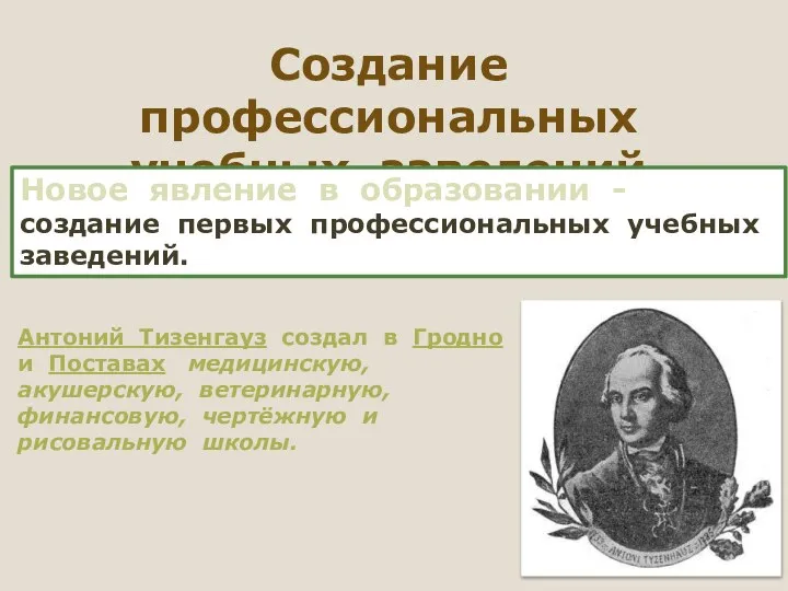 Создание профессиональных учебных заведений Новое явление в образовании - создание первых профессиональных