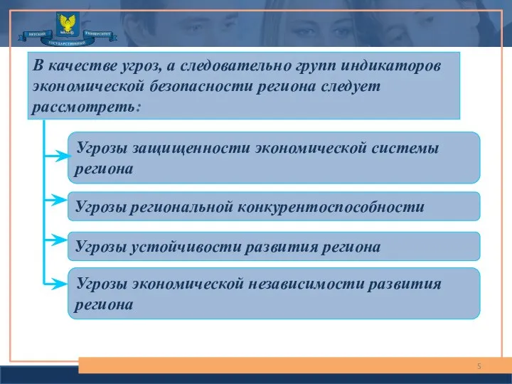 В качестве угроз, а следовательно групп индикаторов экономической безопасности региона следует рассмотреть: