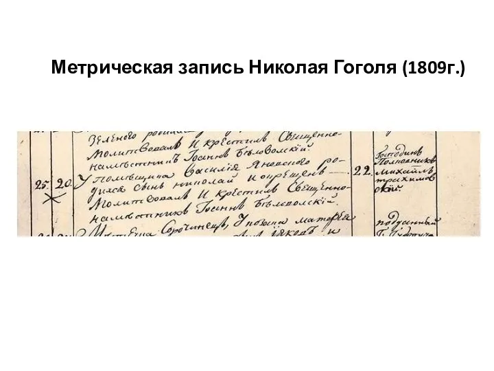 Метрическая запись Николая Гоголя (1809г.)