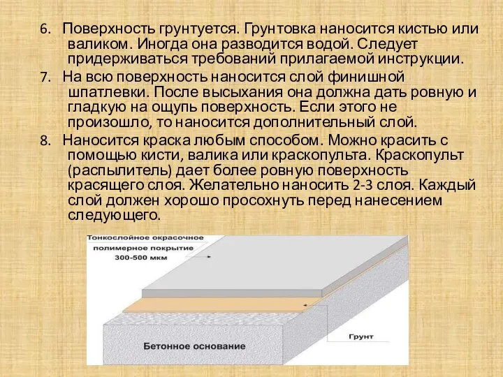 6. Поверхность грунтуется. Грунтовка наносится кистью или валиком. Иногда она разводится водой.