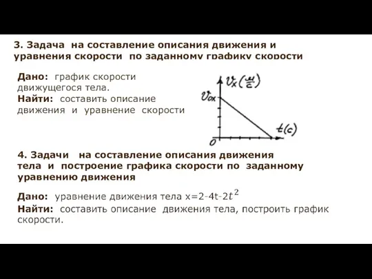 3. Задача на составление описания движения и уравнения скорости по заданному графику