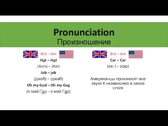 Pronunciation Произношение Brit – Am Hot – Hot (Xom) – (Xat) Job