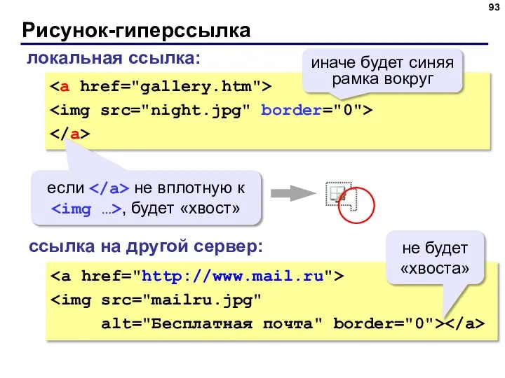 Рисунок-гиперссылка alt="Бесплатная почта" border="0"> локальная ссылка: ссылка на другой сервер: иначе будет