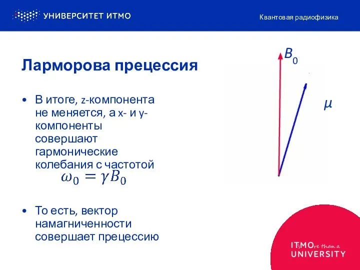 Ларморова прецессия В итоге, z-компонента не меняется, а x- и y-компоненты совершают