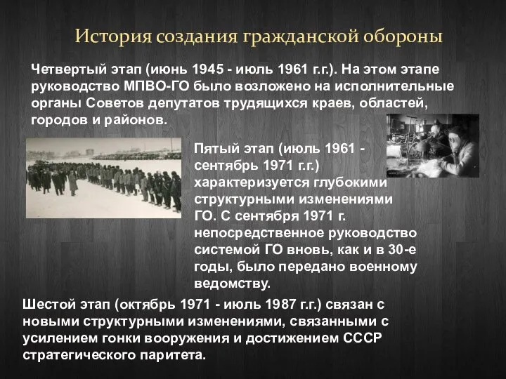 История создания гражданской обороны Четвертый этап (июнь 1945 - июль 1961 г.г.).