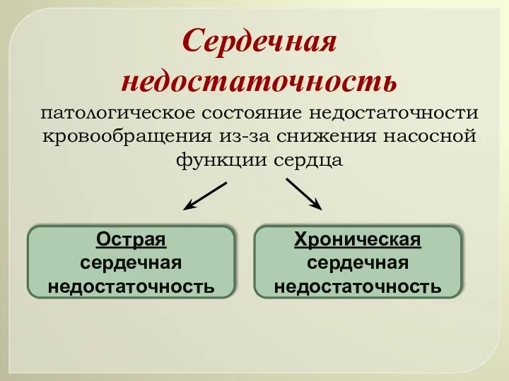 Сердечная недостаточность патологическое состояние недостаточности кровообращения из-за снижения насосной функции сердца Острая