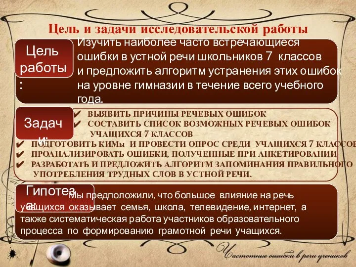 Цель работы: ПОДГОТОВИТЬ КИМЫ И ПРОВЕСТИ ОПРОС СРЕДИ УЧАЩИХСЯ 7 КЛАССОВ ПРОАНАЛИЗИРОВАТЬ