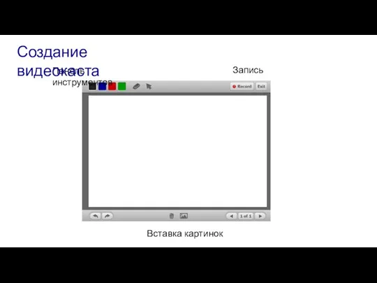 Панель инструментов Запись Вставка картинок Создание видеокаста