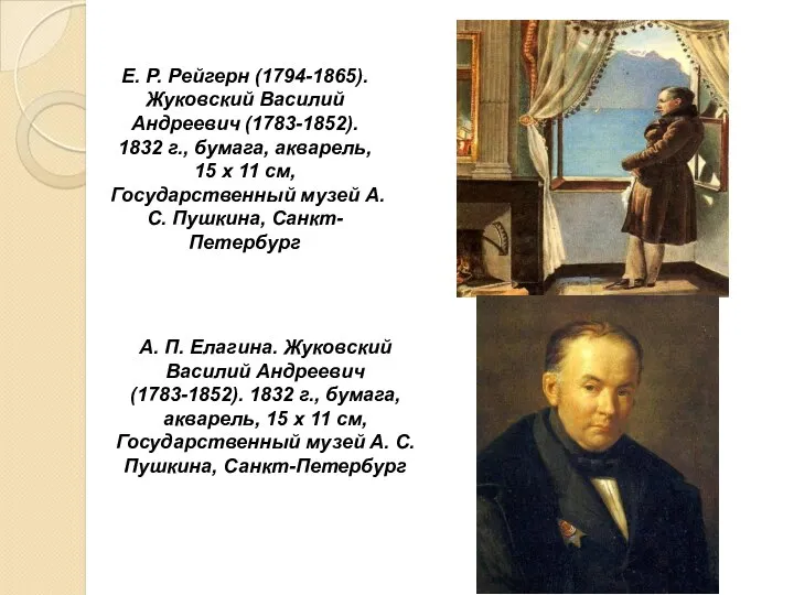 Е. Р. Рейгерн (1794-1865). Жуковский Василий Андреевич (1783-1852). 1832 г., бумага, акварель,